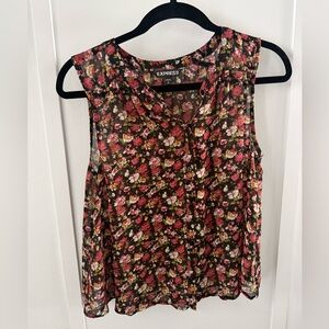 Express Sleeveless Floral Sheer Blouse - Black and Pink